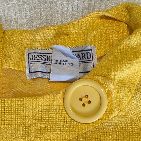 Jessica Howard Yellow Linen Shift Dress 4 Petite Cap Vtg 60s Insp Retro Tweed - Picture 6 of 8